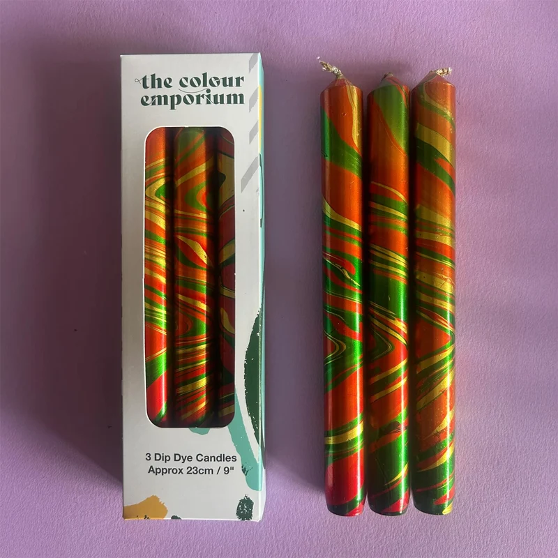 The Colour Emporium Set of 3 Metallic Hand-dipped Marbled Christmas Candles