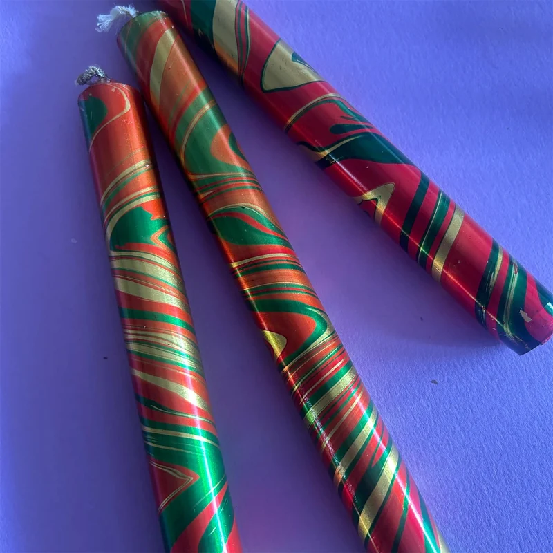 The Colour Emporium Set of 3 Metallic Hand-dipped Marbled Christmas Candles