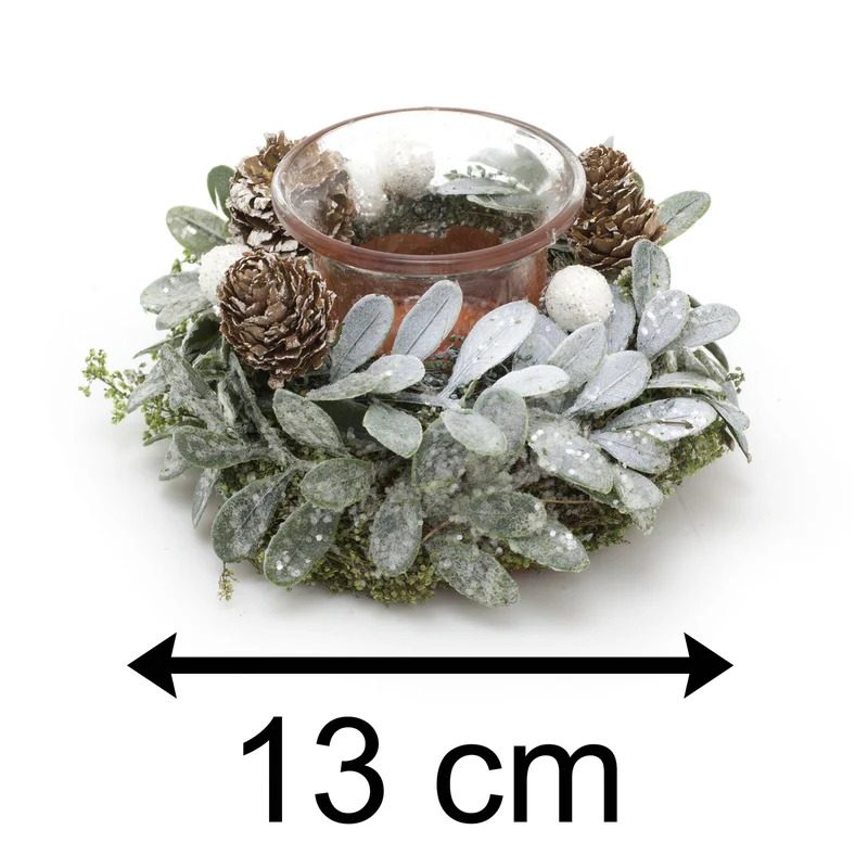 13cm Traditional Christmas Mistletoe Tealight Candle Holder | Christmas Wreath Tea Light Holder | Christmas Candle Centerpiece