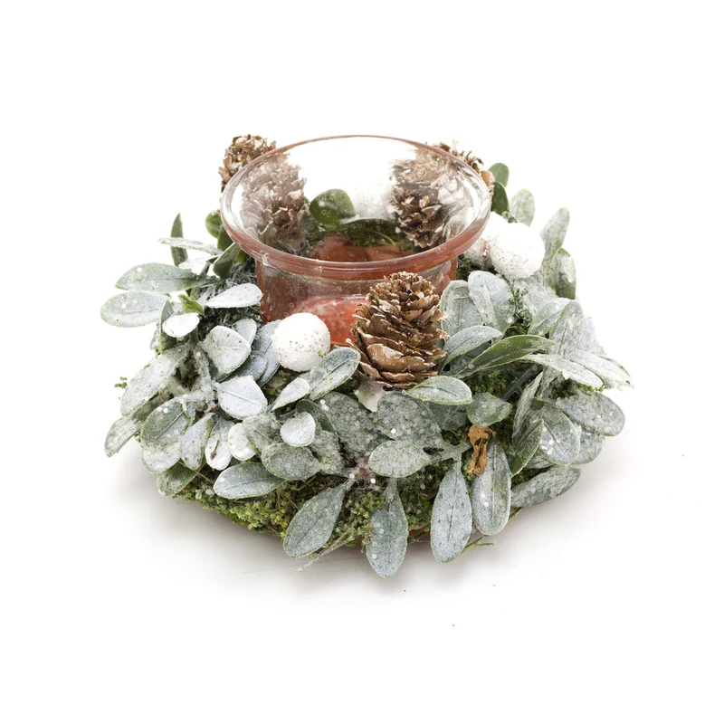 13cm Traditional Christmas Mistletoe Tealight Candle Holder | Christmas Wreath Tea Light Holder | Christmas Candle Centerpiece