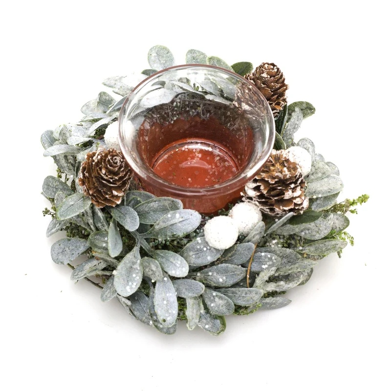 13cm Traditional Christmas Mistletoe Tealight Candle Holder | Christmas Wreath Tea Light Holder | Christmas Candle Centerpiece