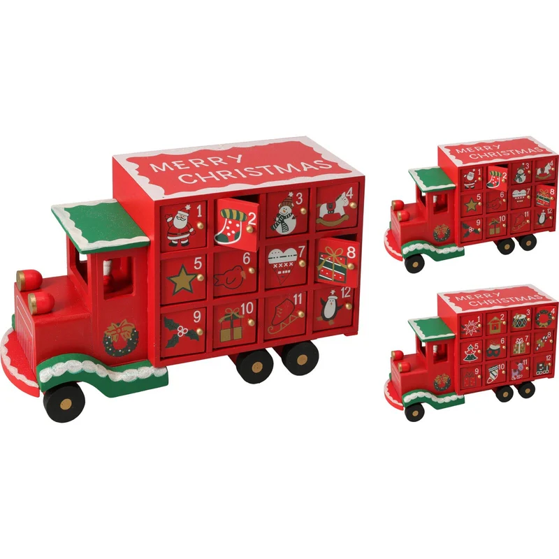 Wooden Christmas Truck Advent Calendar | Festive Red Truck with 24 Drawers 29cm