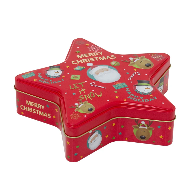Red Star Christmas Tin Storage Boxes | Cookie Biscuit Tin Star Gift Box 19cm