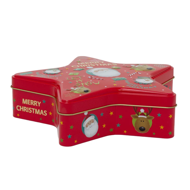 Red Star Christmas Tin Storage Boxes | Cookie Biscuit Tin Star Gift Box 19cm