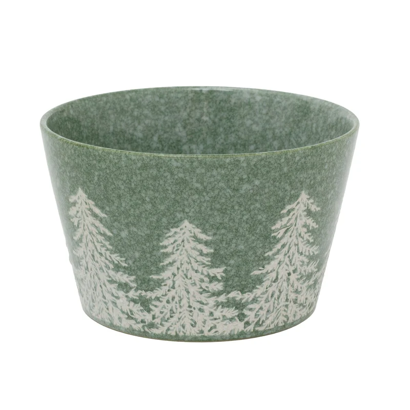 Green Embossed Christmas Tree Bowl | Festive Reactive Glaze Stoneware Bowl