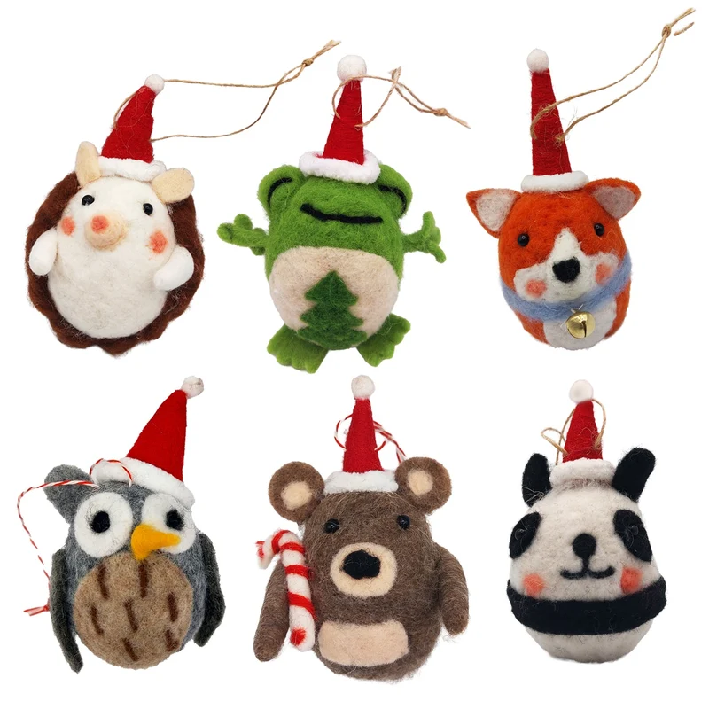6er Set „Tierische Freunde“ Filzanhänger handgefertigt 5 x 10 cm – Weihnachten