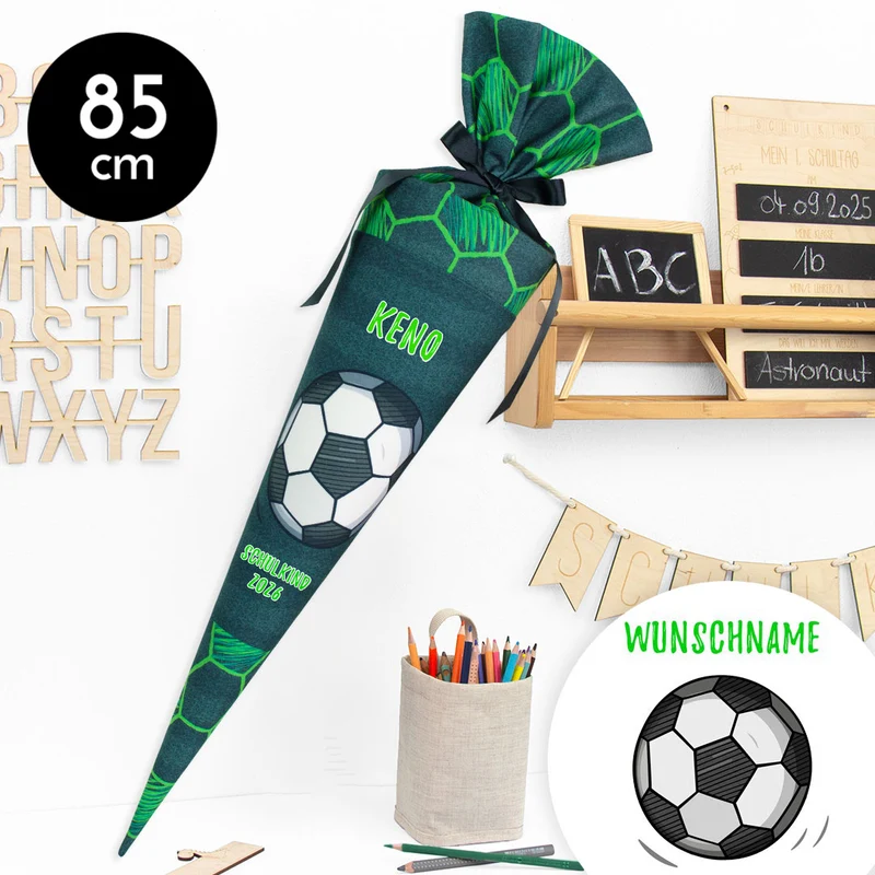 Schultüte aus Stoff mit Wunschname - Fußballchampion - 85 cm