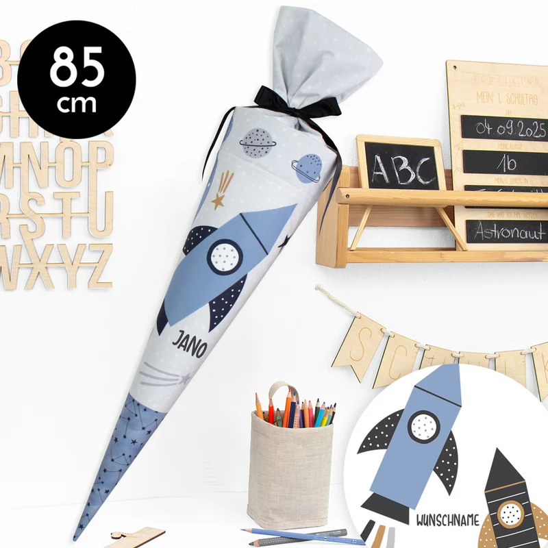 Schultüte aus Stoff mit Wunschname - Fly me to the Moon - 85 cm