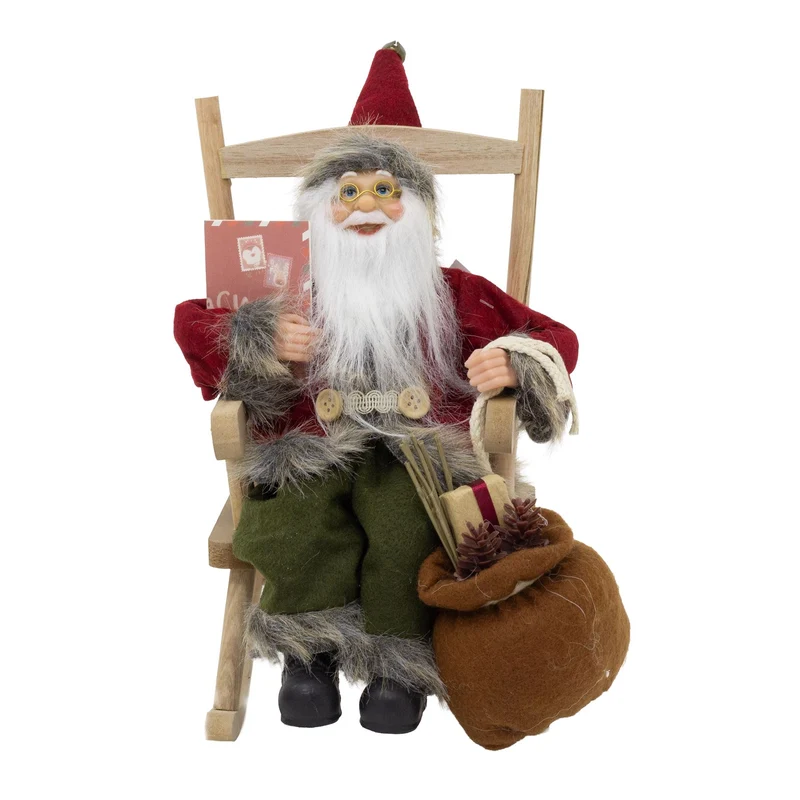 Traditional Santa Claus in Rocking Chair | Rustic Father Christmas Figurine