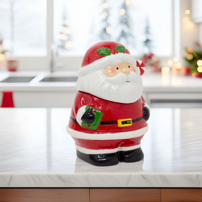 Santa Claus Christmas Storage Jar | Ceramic Cookie Jar Biscuit Barrel with Lid