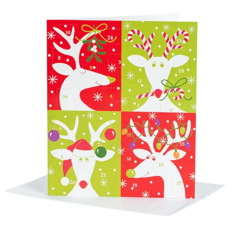 Reindeer Advent Calendar Card with Envelope | Christmas Advent Calendar