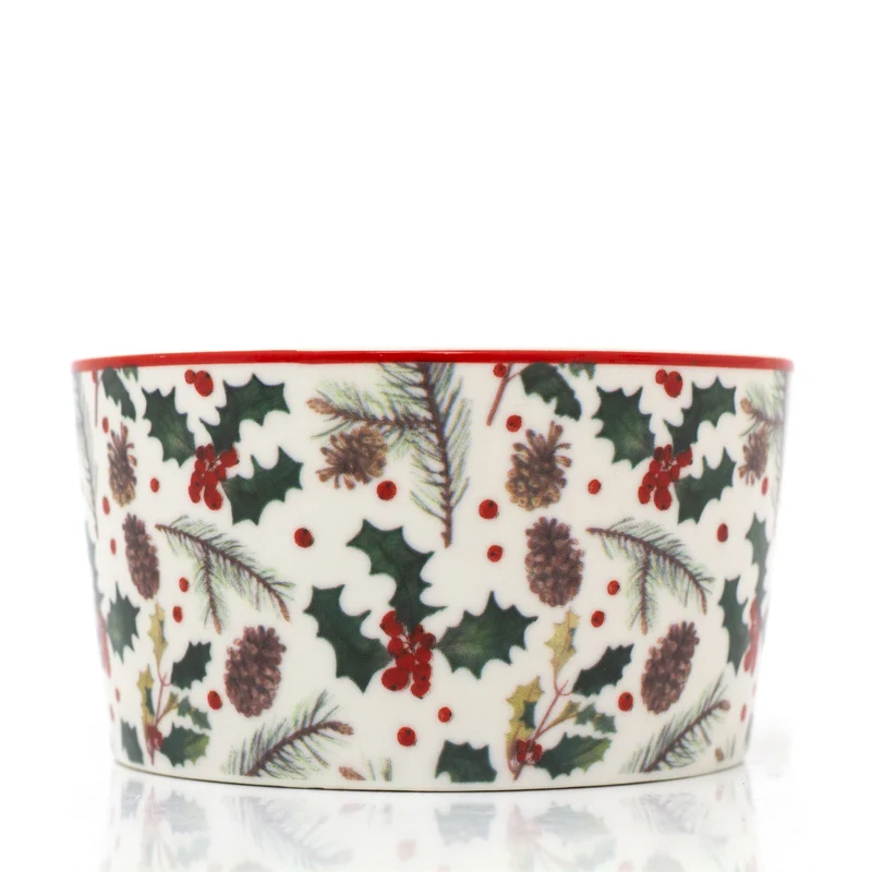 Christmas Mistletoe Serving Set | 2 Ceramic Snack Bowls with Bamboo Paddle Tray