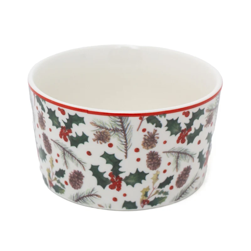 Christmas Mistletoe Serving Set | 2 Ceramic Snack Bowls with Bamboo Paddle Tray