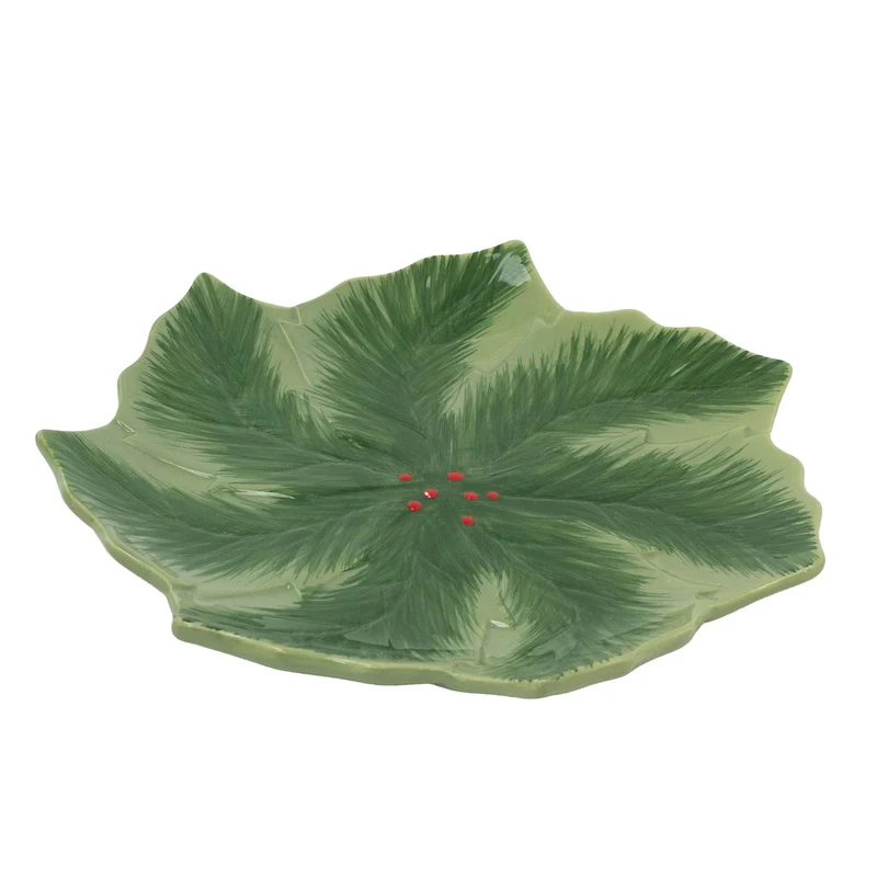 Reactive Glaze Holly Foliage Christmas Plate | Festive Ceramic Side Plate 22cm
