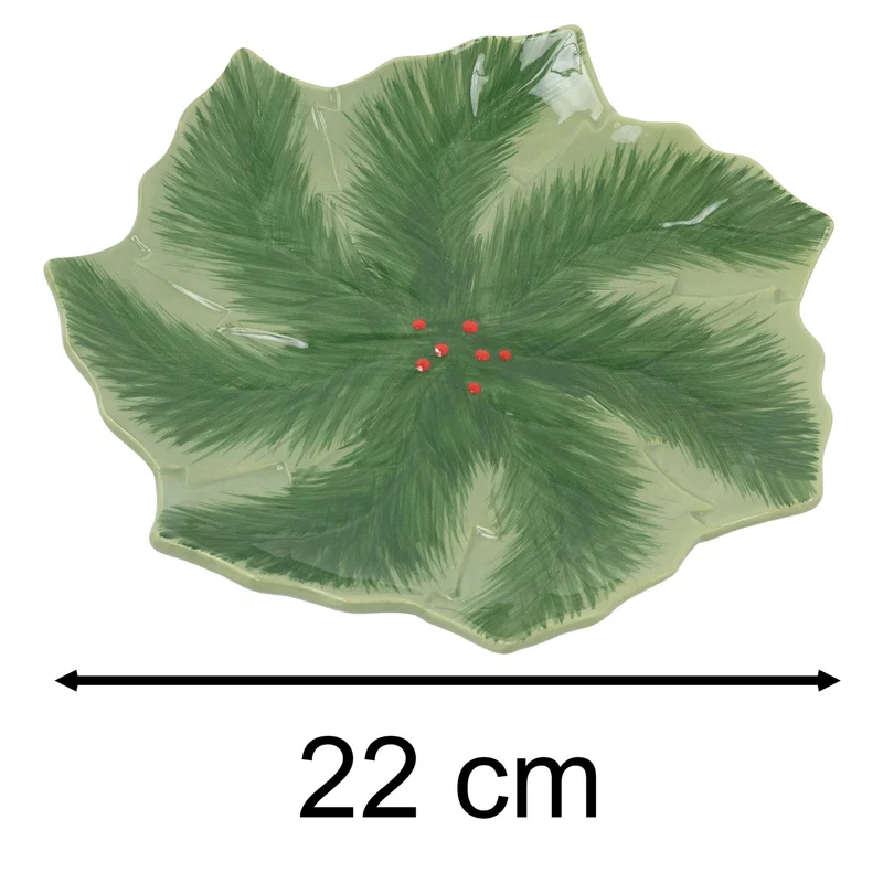 Reactive Glaze Holly Foliage Christmas Plate | Festive Ceramic Side Plate 22cm