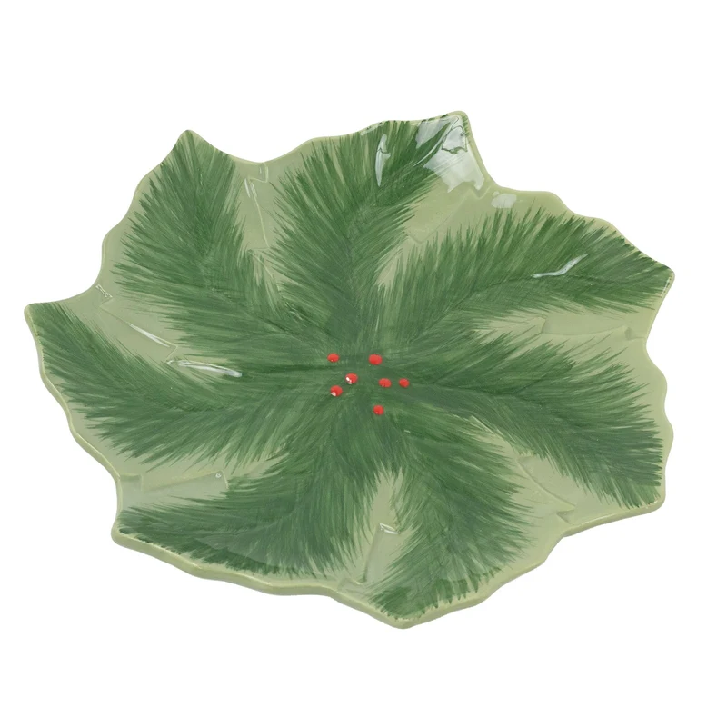 Reactive Glaze Holly Foliage Christmas Plate | Festive Ceramic Side Plate 22cm