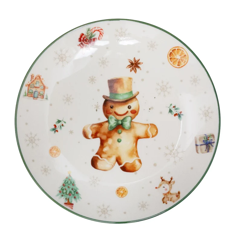 Gingerbread Christmas Side Plate | Ceramic Festive Tableware for Snacks - 19cm