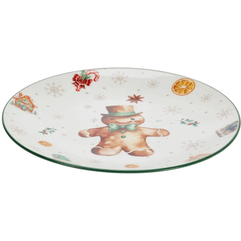 Gingerbread Christmas Side Plate | Ceramic Festive Tableware for Snacks - 19cm