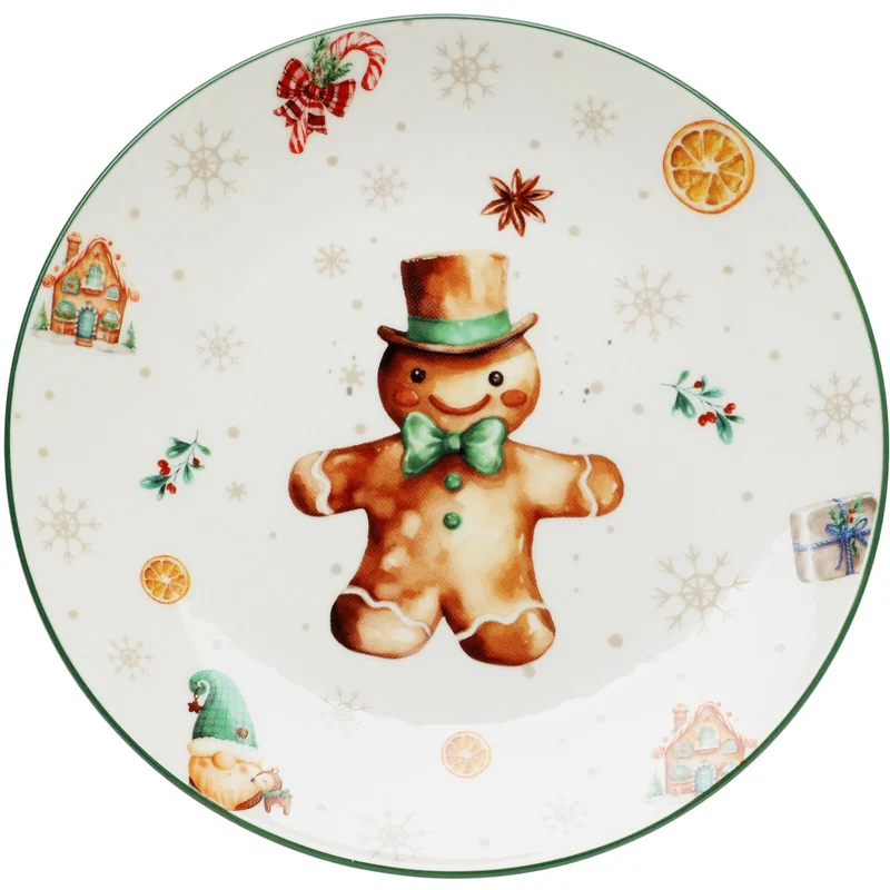 Gingerbread Christmas Side Plate | Ceramic Festive Tableware for Snacks - 19cm