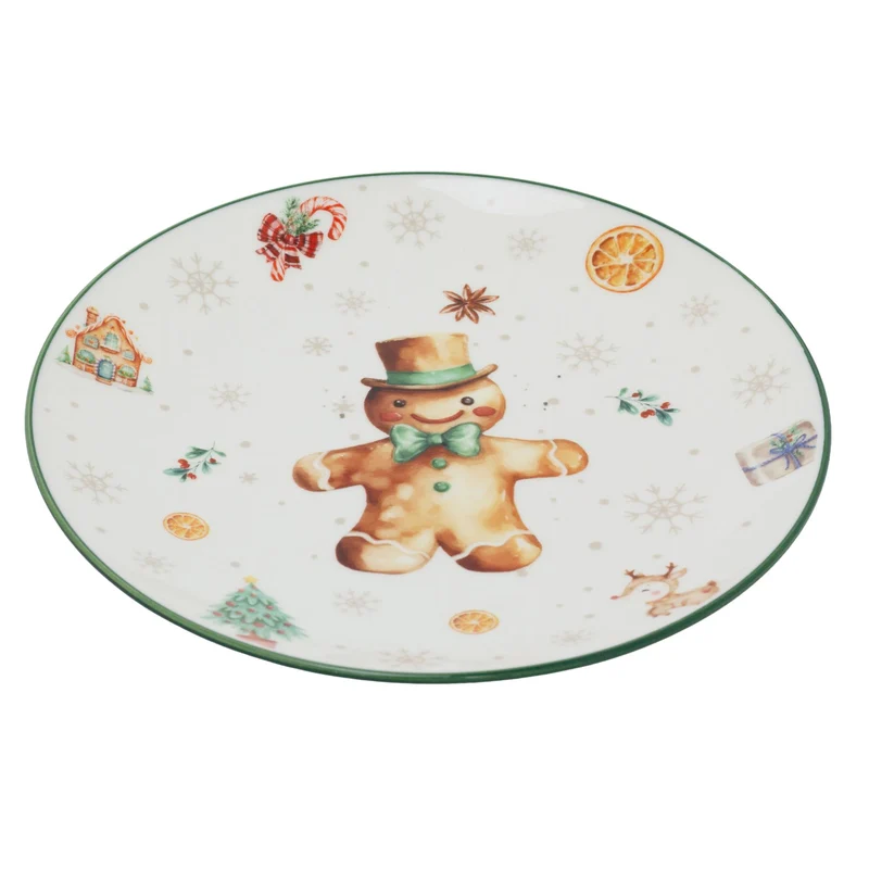Gingerbread Christmas Side Plate | Ceramic Festive Tableware for Snacks - 19cm