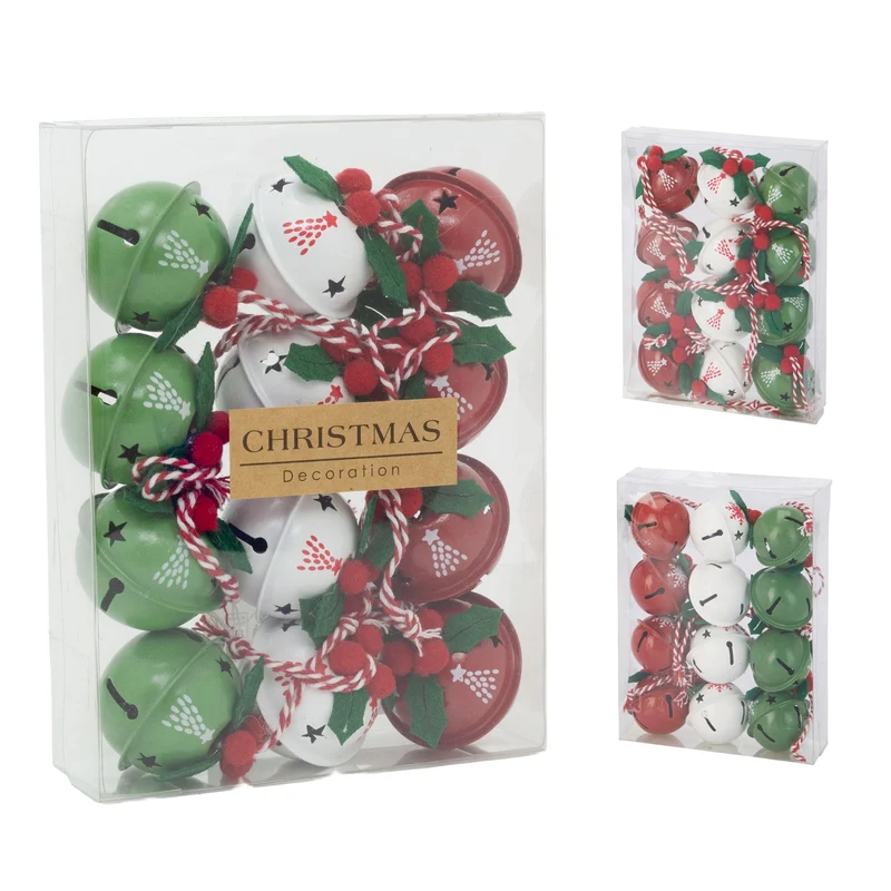 Pack of 12 Small Festive Jingle Bell Baubles | Christmas Tree Ornaments - 4cm