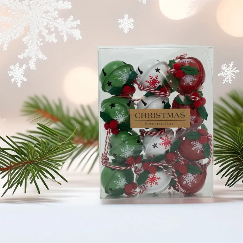 Pack of 12 Small Festive Jingle Bell Baubles | Christmas Tree Ornaments - 4cm