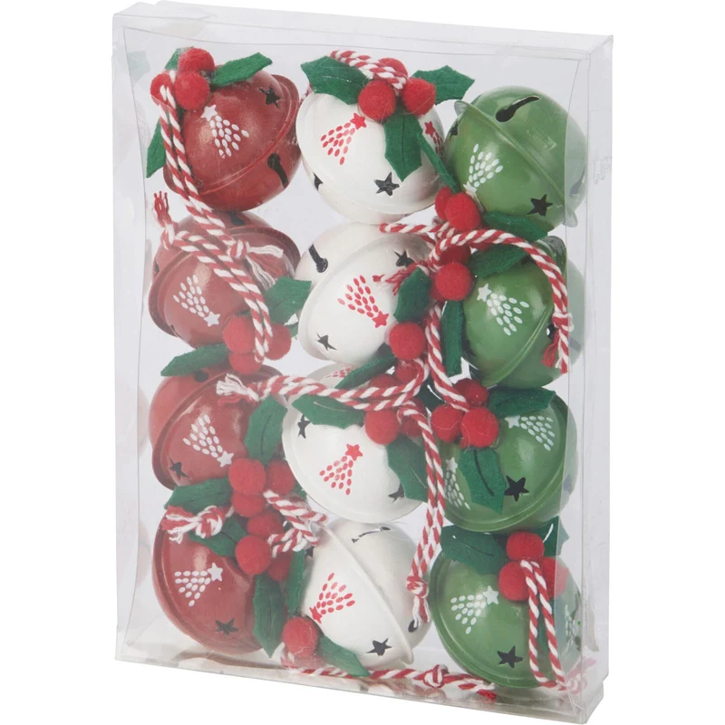Pack of 12 Small Festive Jingle Bell Baubles | Christmas Tree Ornaments - 4cm