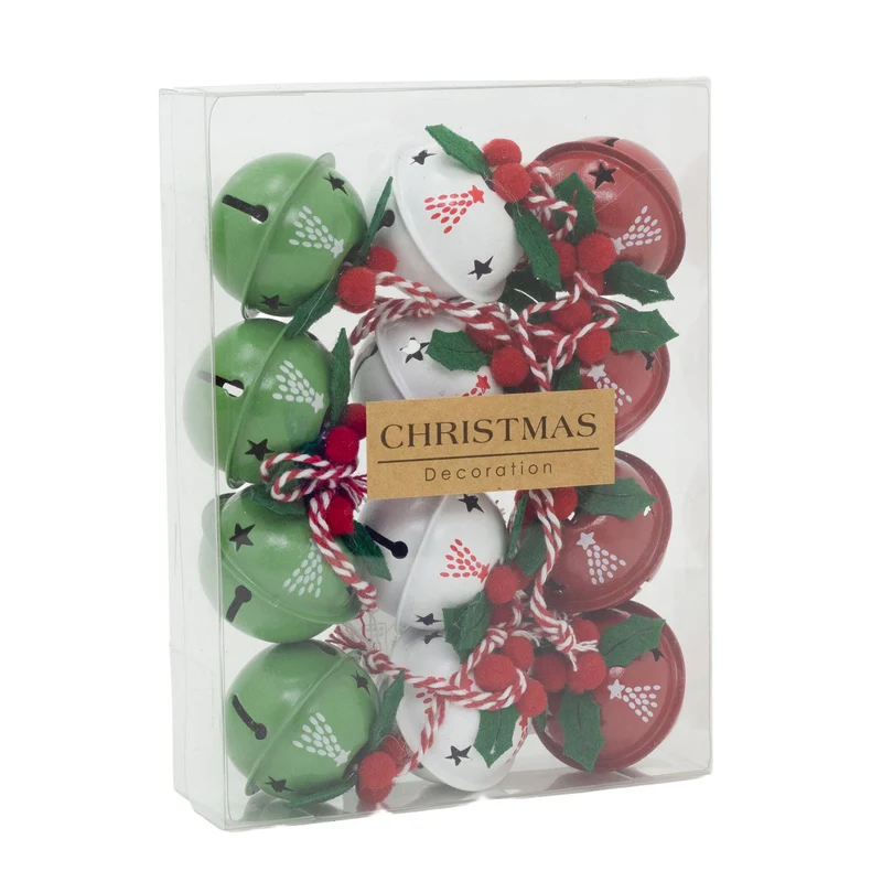 Pack of 12 Small Festive Jingle Bell Baubles | Christmas Tree Ornaments - 4cm