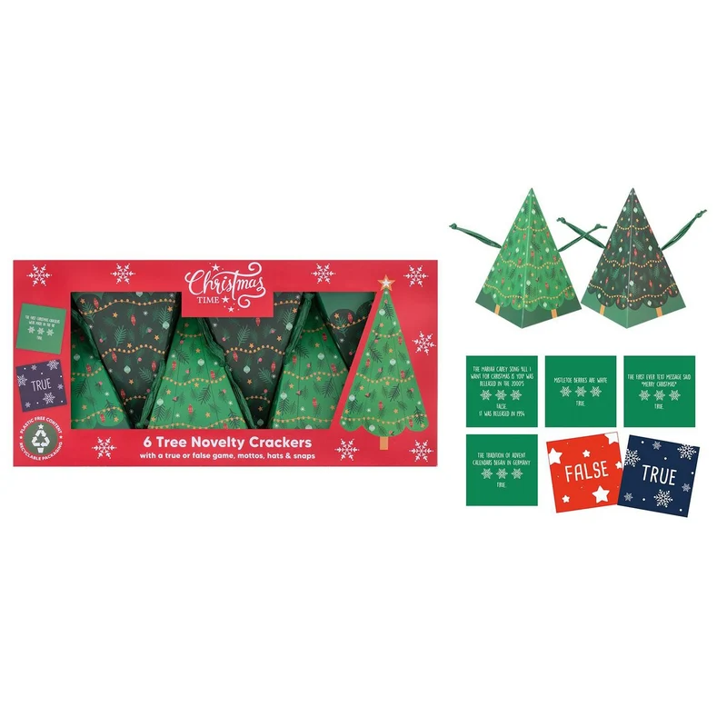 Set of 6 Tree Crackers with True or False Game | Novelty Christmas Crackers