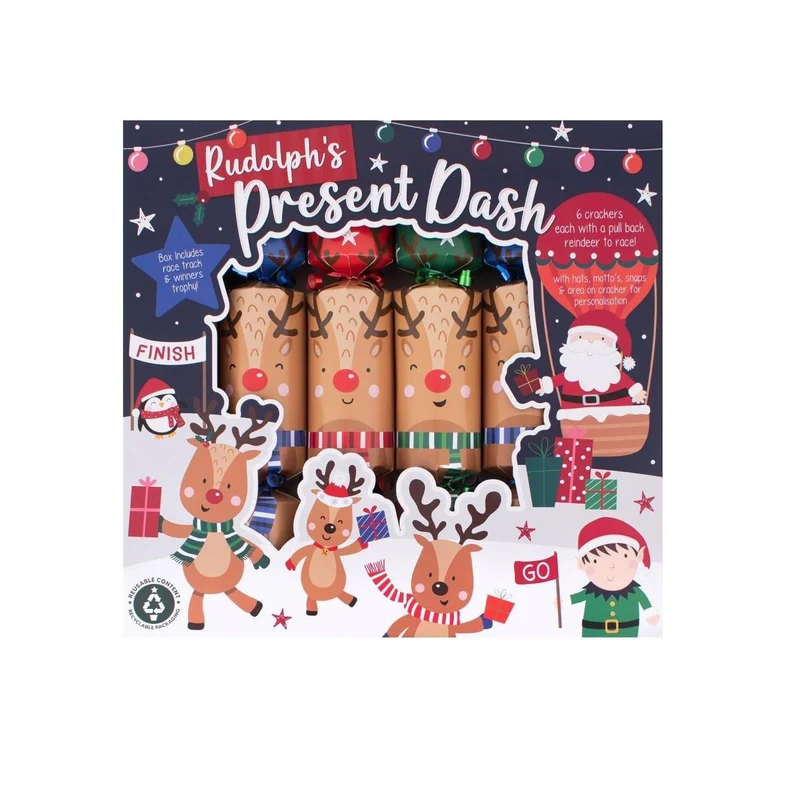 Rudolphs Present Dash Christmas Crackers 6 Family Game Crackers Racing Reindeer