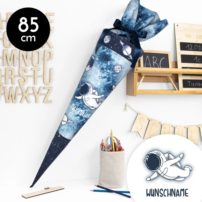 Schultüte aus Stoff mit Wunschname - Astronaut - 85 cm