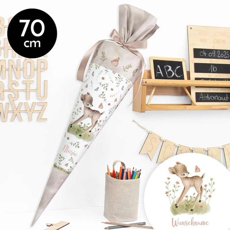 Schultüte aus Stoff mit Wunschname - Fabulous Forest- 70 cm