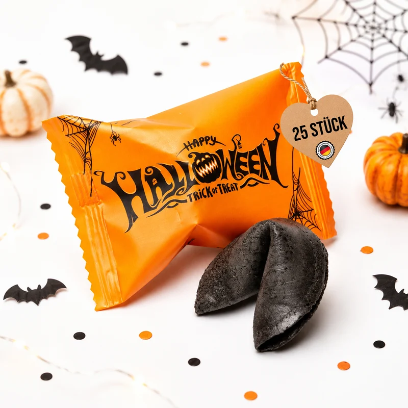 Glückskekse Halloween, Schwarz, 25 Stück