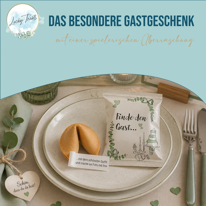 Glückskekse Hochzeit 25er Set mit Hochzeitsspiel, Vanille-Zitrone