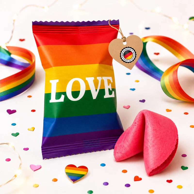 Glückskekse Love Pride 25 Stück, Regenbogen, einzeln verpackt