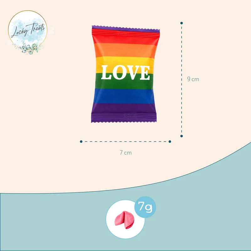 Glückskekse Love Pride 25 Stück, Regenbogen, einzeln verpackt