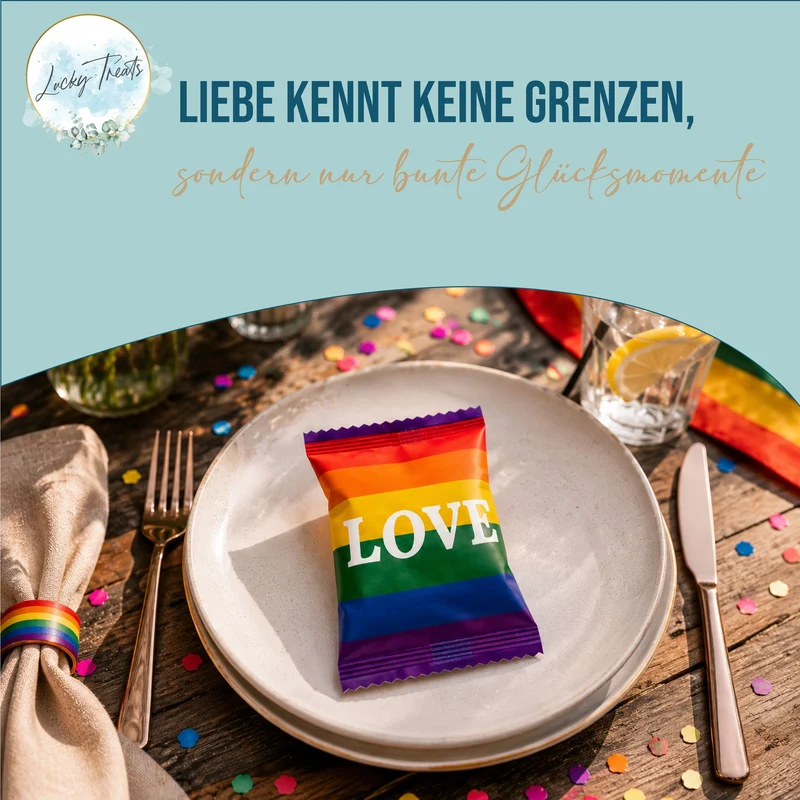 Glückskekse Love Pride 25 Stück, Regenbogen, einzeln verpackt