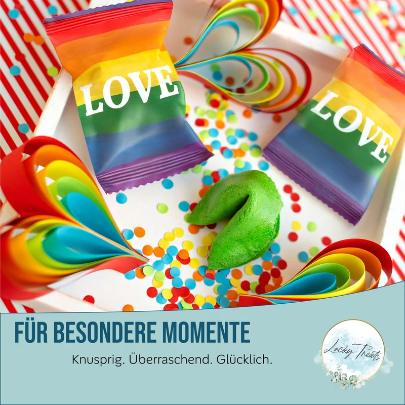 Glückskekse Love Pride 25 Stück, Regenbogen, einzeln verpackt