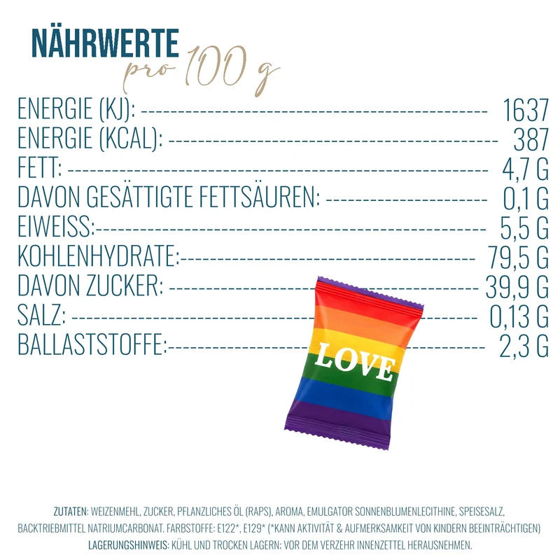 Glückskekse Love Pride 25 Stück, Regenbogen, einzeln verpackt