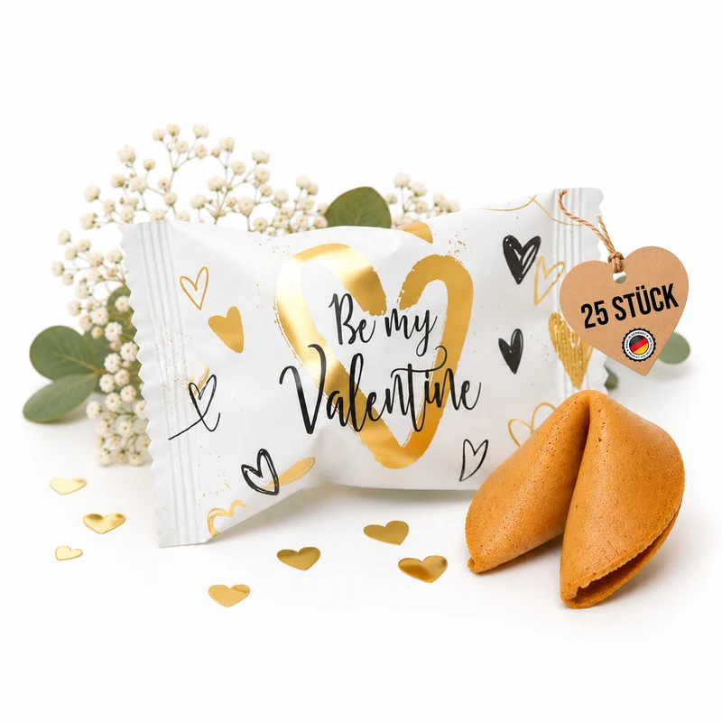 Glückskekse Valentinstag, Kakao-Vanille, 25 Stück