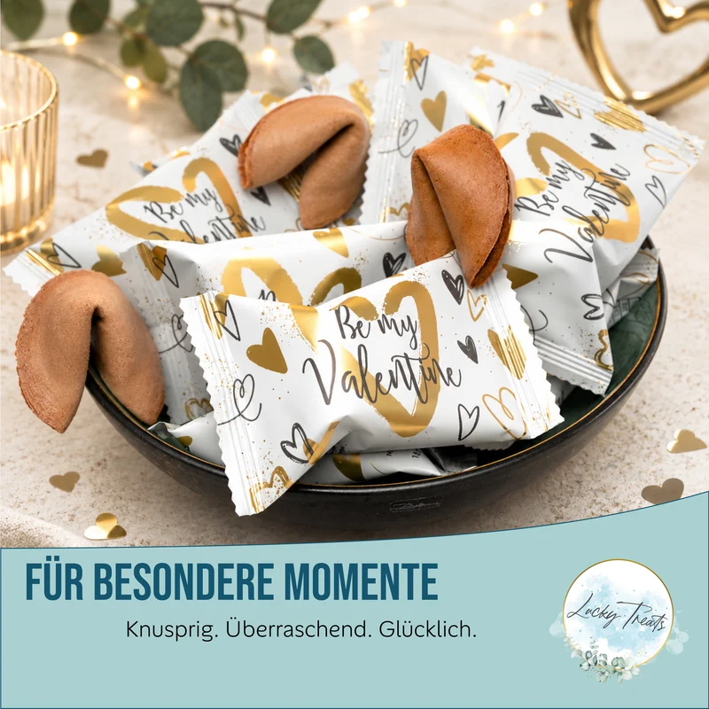Glückskekse Valentinstag, Kakao-Vanille, 25 Stück