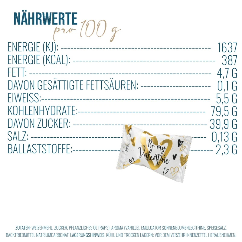 Glückskekse Valentinstag, Kakao-Vanille, 25 Stück