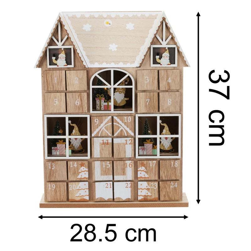 Wooden House Advent Calendar with 24 Drawers and LED Lights | Christmas Calendar