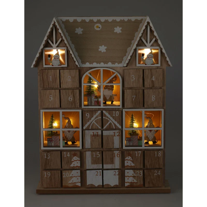 Wooden House Advent Calendar with 24 Drawers and LED Lights | Christmas Calendar