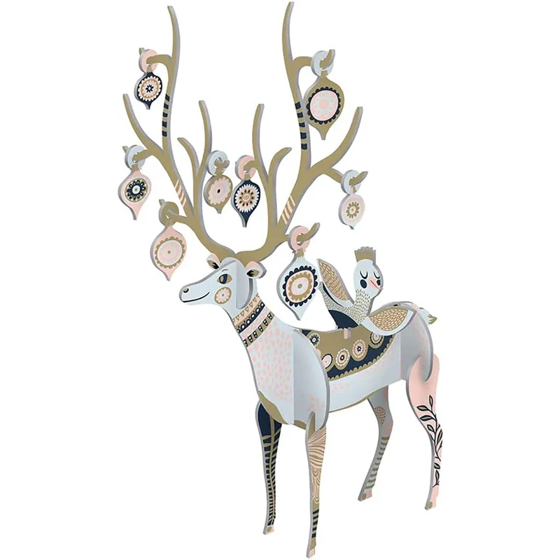 Large Folksy Reindeer Pop & Slot Decoration | Colourful 3D Christmas Reindeer