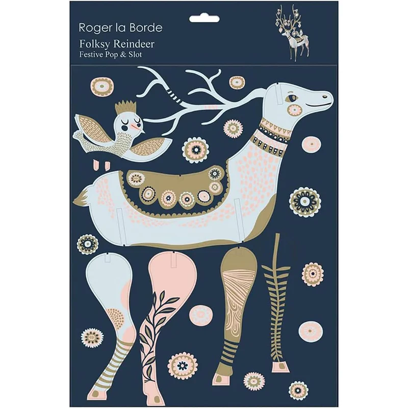 Large Folksy Reindeer Pop & Slot Decoration | Colourful 3D Christmas Reindeer