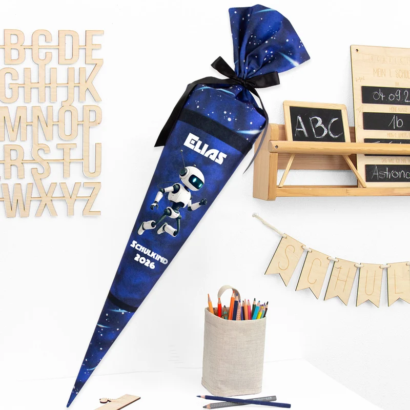 Deine Schultüte aus Stoff mit Wunschname - Jungs Modell 12 - 70 cm