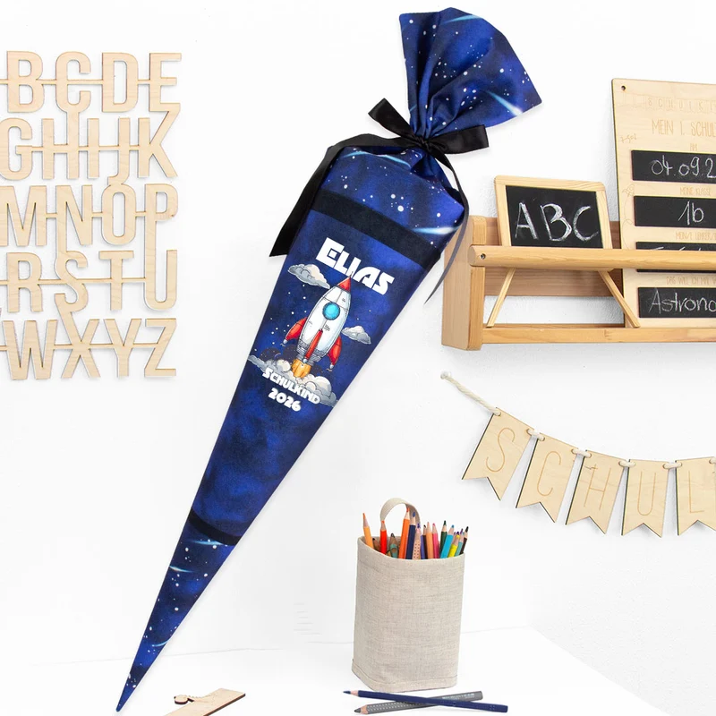 Deine Schultüte aus Stoff mit Wunschname - Jungs Modell 12 - 70 cm