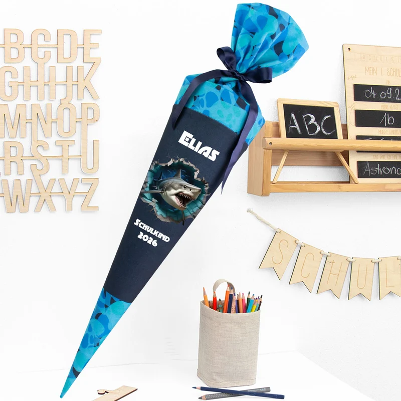 Deine Schultüte aus Stoff mit Wunschname - Jungs Modell 11 - 85 cm