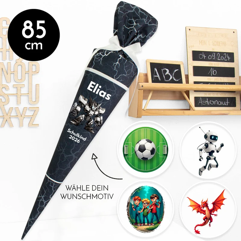 Deine Schultüte aus Stoff mit Wunschname - Jungs Modell 10 - 85 cm